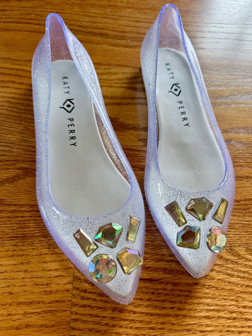 NEW Katy Perry Jelly Jeweled Women's The Princess Silver Ballet Flats Shoes 7M